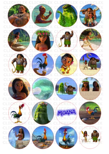 24 x MOANA Edible Fairy Cupcake Toppers Birthday Decorations Wafer Pre-cut