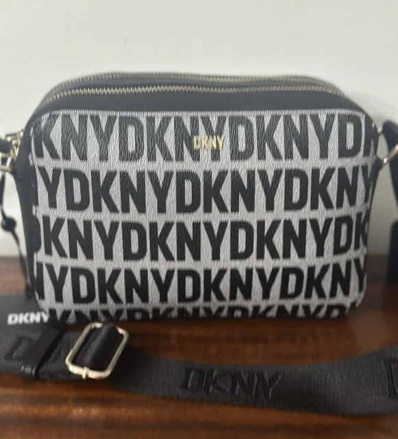 New DKNY $178 TUTU DZ Signature Logo BLACK GRAY Camera Bag Crossbody Purse NWT