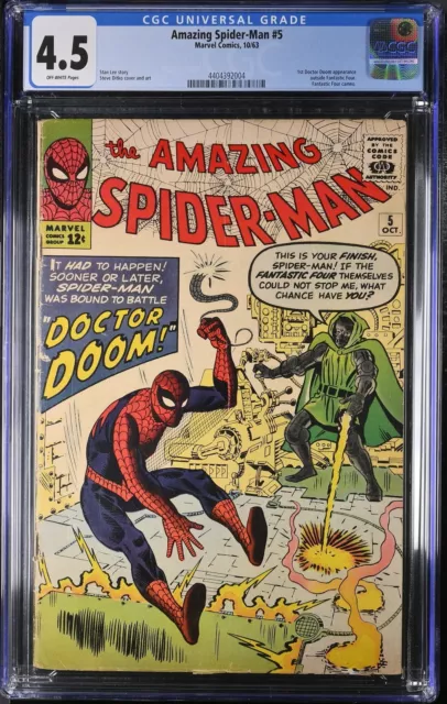 Amazing Spider-Man #5 CGC VG+ 4.5 Doctor Doom Appearance! Steve Ditko!