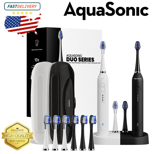 Cepillos de dientes Aquasonic Duo Series Pro, temporizadores inteligentes, desinfección UV, carga inalámbrica