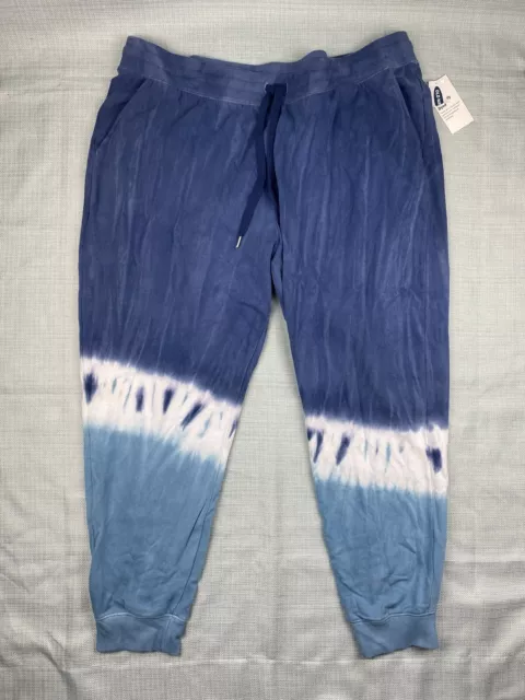 Jogger Sweatpants Navy Blue with White Tie Dye Elastic Cuff  XXL NWT Old Navy