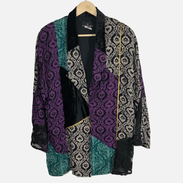 y2k Carole Little Blazer Jacket 10 Colorful Patchwork Velvet Lace Made in USA