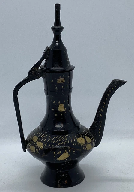 Vintage Solid Brass Teapot Genie Lamp Pitcher Made in India Floral Ornate Etched
