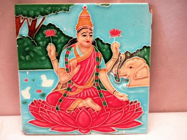 Antique Tile Ceramic Porcelain Laxmi Raja Ravi Varma Painting Subject Collect*89