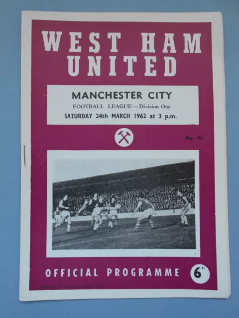 West Ham Manchester City 1961/62 League Division One mint condition