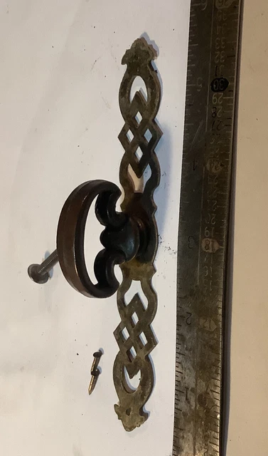 Plaque arrière vintage en laiton design celtique 5,75 pouces et bouton de porte d'armoire tirage + matériel 2