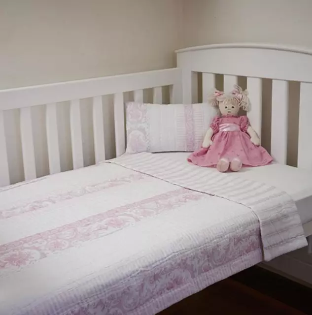 Shabby Pink Chic Linens N Things Toile & Lace Baby Girl Nursery Cot Bed Quilt