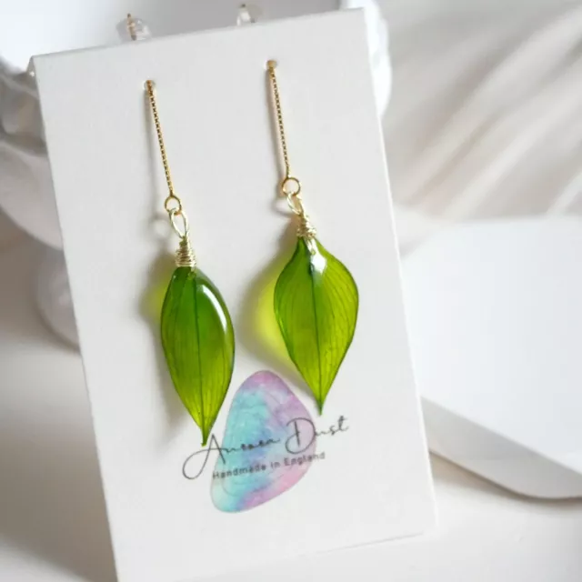 Real Bamboo Leaf Ear Thread, Nature Earrings, Nature Lover Jewellery