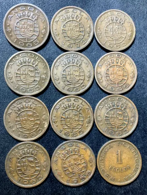 Old ANGOLA Coin Lot - 1956-1972 - ESCUDOS - 12 Vintage Coins - Lot #M1