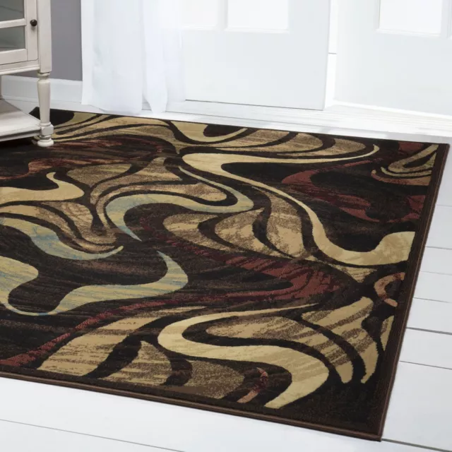 Catalina Picasso Contemporary Artistic Swirl Area Rug, Black/Brown, 5'3"x7'2"