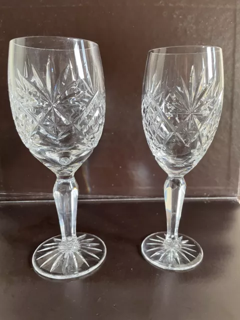 2 X Bohemia Crystal Cut Glasses Diana Pattern Claret Wine Glass & Water Goblet