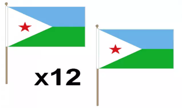 Pack Of 12 Djibouti Hand Flags 9 x 6" - Party Conferences Office Display