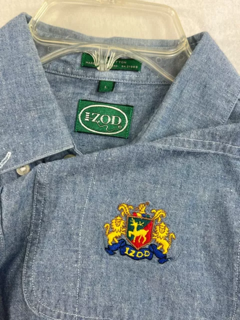 Vintage Izod 90s Crest Logo Denim Look Mens Button Shirt Sz Large VTG