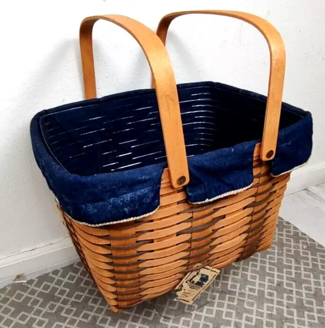 Longaberger 1990 Heartland Getaway Combo Royal Blue Fabric Insert 2Handle Basket 2