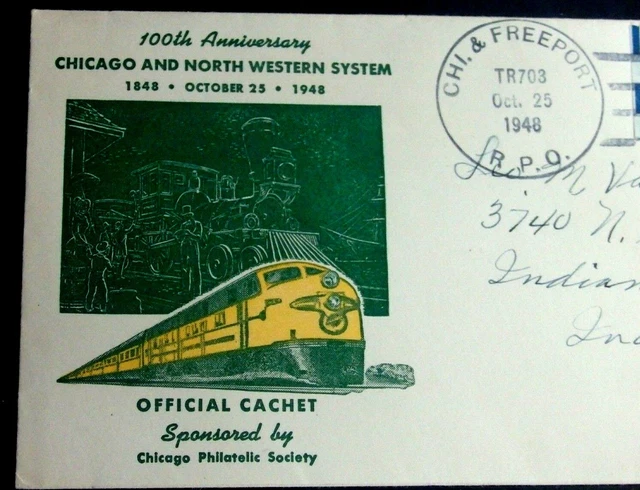 1948 Official Cachet 100Th Anniversary Chicago & North Western System Railroad 2