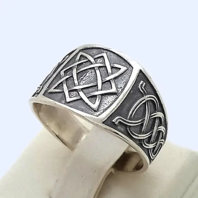 Celtic Ring Square Band Art Deco Polygon Retro Style Jewelry For Men Size 6-13
