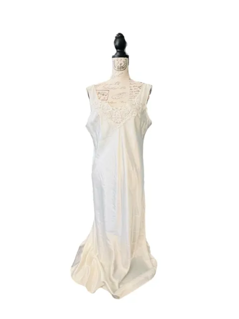 Vintage Lord & Taylor Ivory Beaded Slip Dress Wedding Bridal Designer Gown Large