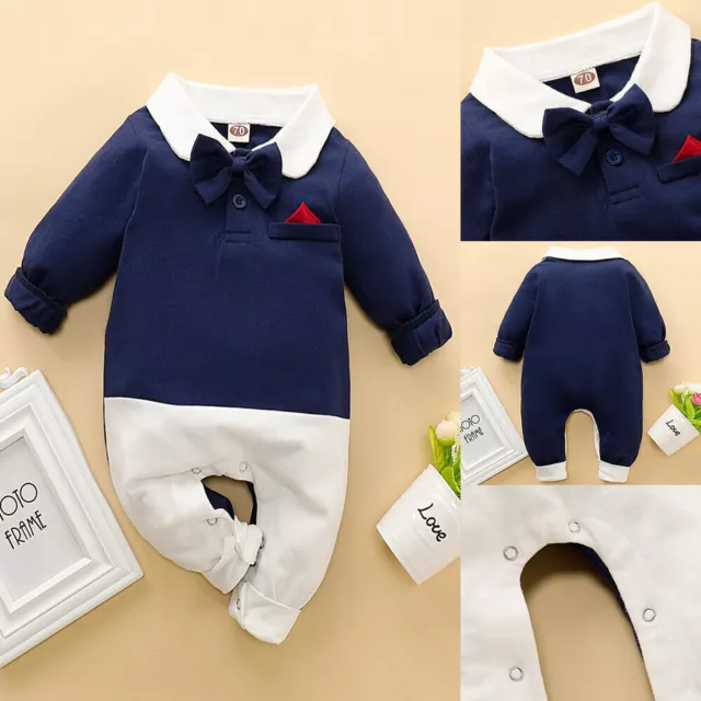 Newborn Baby Boys Long Sleeve Romper Jumpsuit Bodysuit Infant Clothes Outfits UK