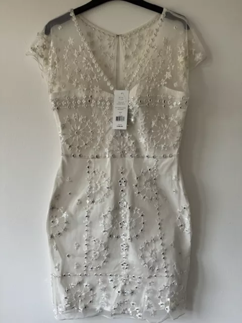 FRENCH CONNECTION EVIE White Embellished Sparkle Shift Dress Size Uk 10 Rrp 180 55.00 PicClick UK