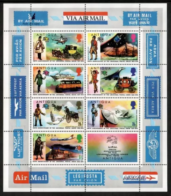 Antigua 1974 - U.P.U Airmail Transportation - Sheet of 7 Stamps Scott #340A MNH