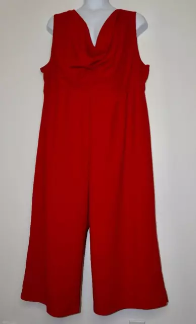 ASOS Curve Red Cowl Neck Sleeveless Cropped Wide Leg Jumpsuit Size: 22 Open Back