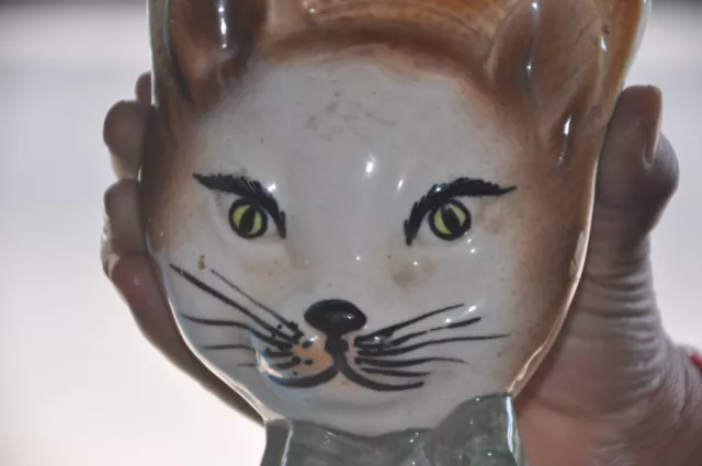 Vintage Cara de Gato Forma Hecho a Mano Cerámica Pared Flor Florero De / Olla 3