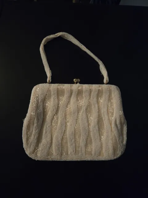 VINTAGE Richere Small Beaded Sequin Off White  Purse Made In Korea
