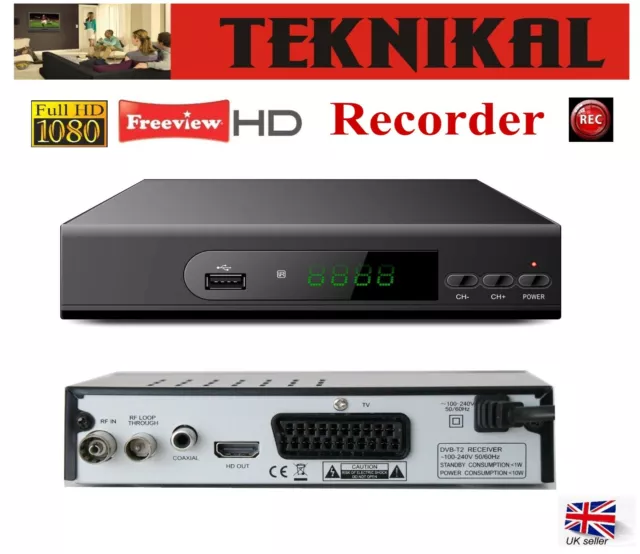 Teknikal Full HD Freeview Set Top Box plus RECORDER Digital TV Receiver Digi Box