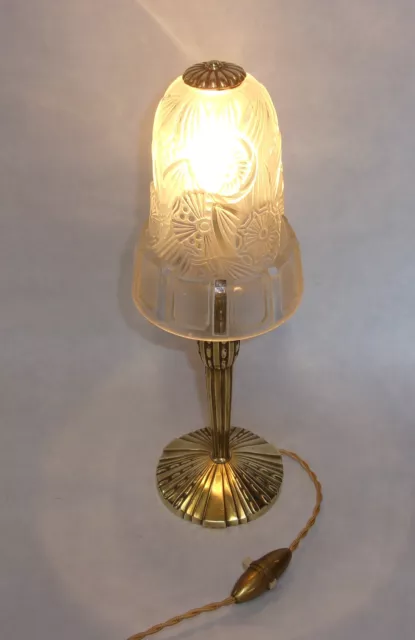 HETTIER & VINCENT Lampe en bronze doré Art Déco Art Nouveau tulipe verre moulé 2