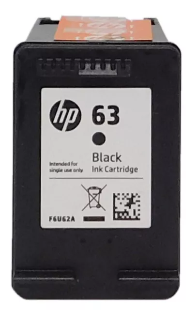 HP #63 Black Ink Cartridge F6U62AN Genuine