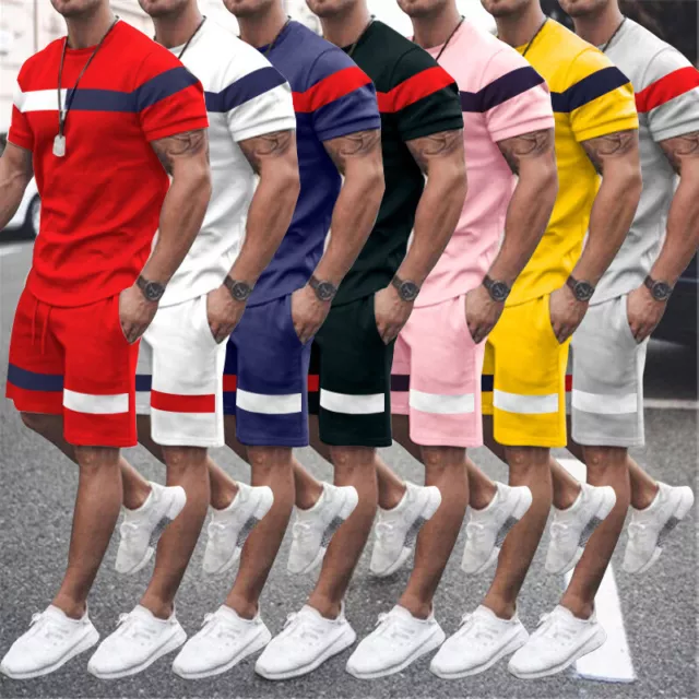 Herren-Sommer-Outfit 2-Teiliges Set Lässige Kurzarm-T-Shirts Shorts ~
