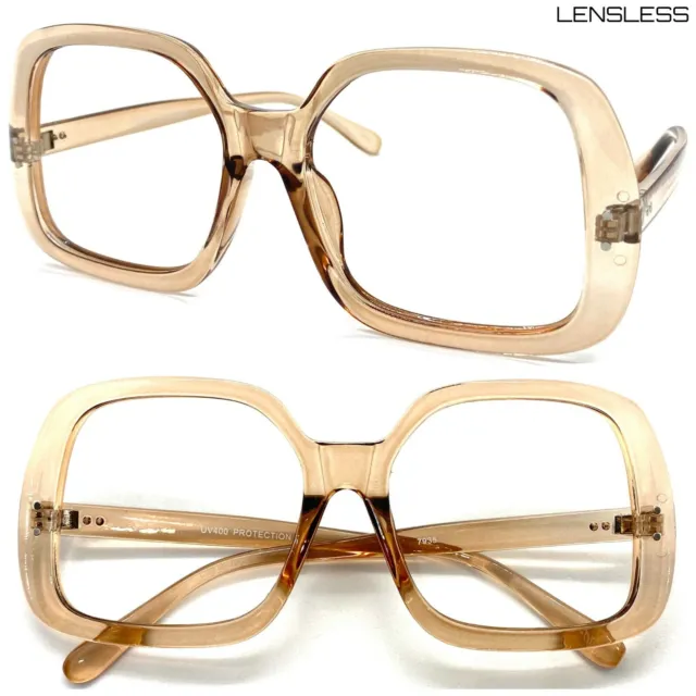 Oversized Retro Style Large Square Nude LENSLESS Eye Glasses Frame Only No Lens