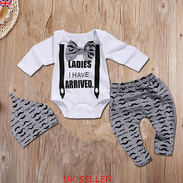 Newborn Baby Boys Gentleman Clothes 3PCS Romper Tops Pants Hat Outfits Kids Set 5