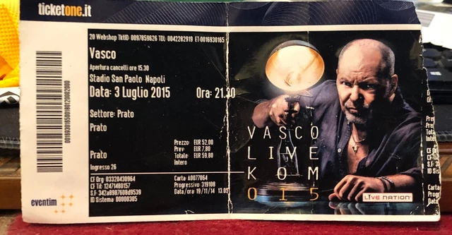 Biglietto VASCO ROSSI -  Vasco Live Kom 2015 NAPOLI STADIO S.PAOLO CONCERTO