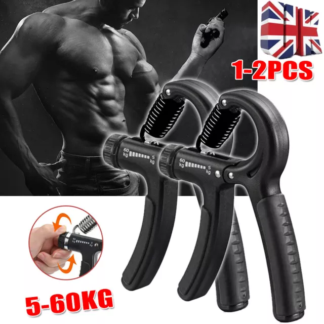 1/2X 5-60KG Adjustable Hand Grip Strengthener Wrist Forearm Gripper Exerciser UK