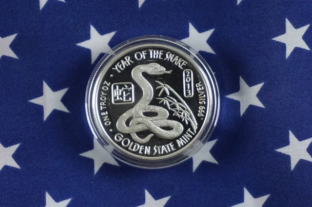 GSM 2013 Year Of The Snake Uncirculated 1oz .999 Fine Solid Silver Round   F