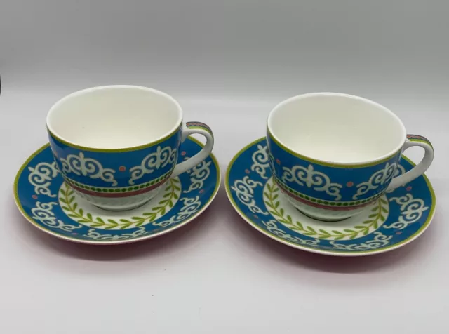 Maxwell And Williams Porcelain Cup & Saucer Sets x 2 -VIVACIOUS - Blue With Pink 2