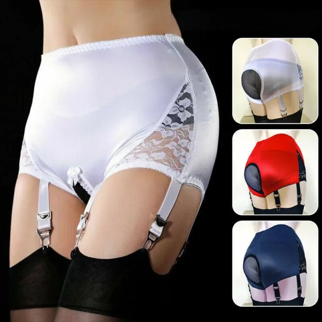 Women Open Crotch Garter Panty Satin Girdle 6 Claws Suspender Garter Belt S~3XL