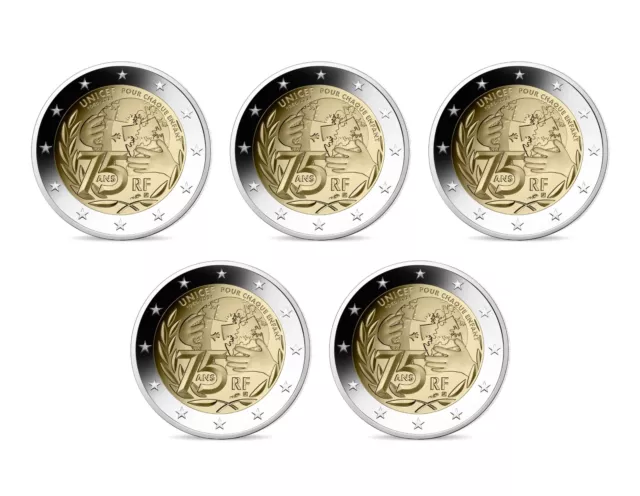 Lot de 5 pièces France 2021 - 2 euro commémorative Unicef - 27390