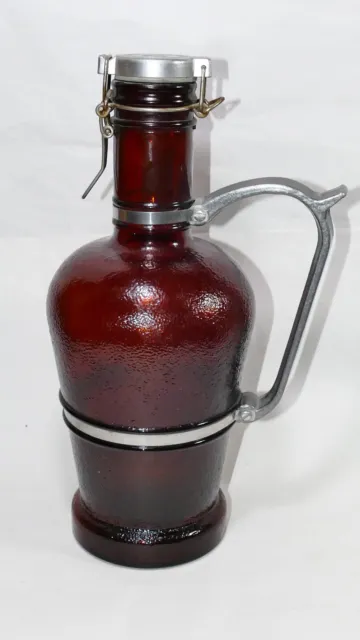 Biersiphon Krug Kanne aus braunem Glas Aluminiumdeckel  2,5 Liter  36 cm hoch