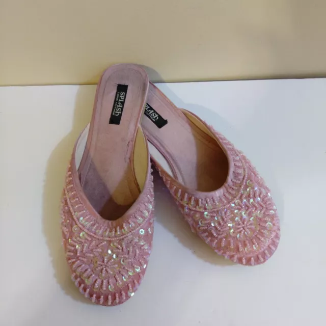 Pink Satin With Beads & Sequin Mules. By Splash. 7