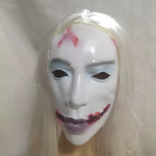 Scar Bleeding White haired Demon Girl Mask Latex Fear Demon Ghost Face Headgear