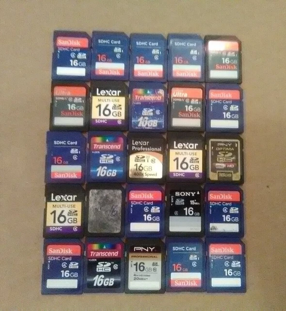 Lote de 25 tarjetas SD de marca mixta de 16 GB