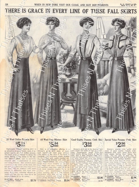 Vtg Paper Ad Macy's Women's Chiffon Panama Cheviot Wool Skirts Edwardian 1911