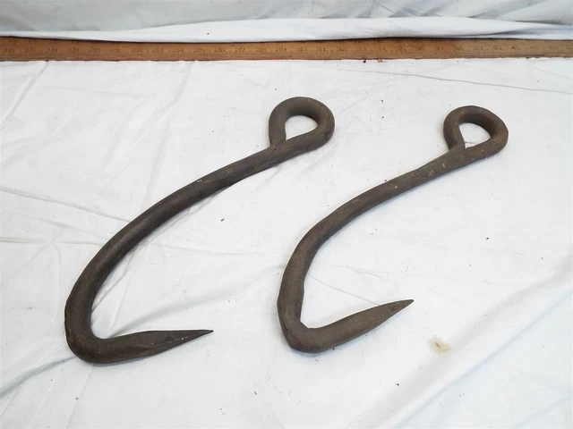 Large Early Hand Forged Slaughter Smoke House Meat Hanging Iron Hooks Butcher