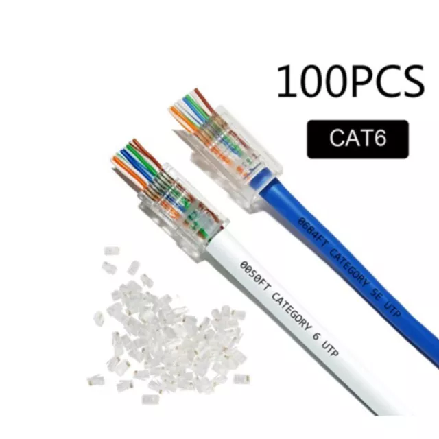 Durable CAT6 Network Cable Connector Plugs 100Pcs Pass Through Plugs 8P8C
