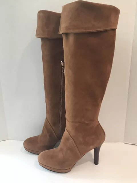 Brooks Brothers FEMMES Daim Marron Hauteur Genou Bottes Plateforme $598 Taille 7