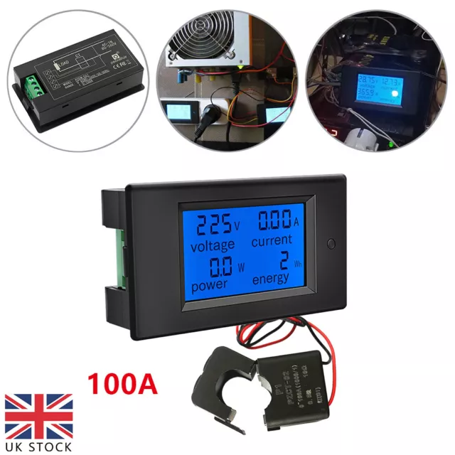 AC 100A Digital Voltage Meter Current Power Energy Voltmeter Monitor KWh Ammeter