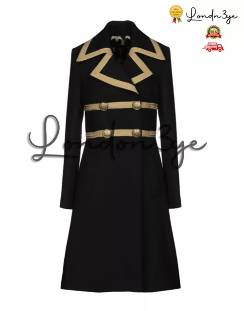 Women Regimental Trench Coat Military Long Jacket Black  Officer Army Overcoat