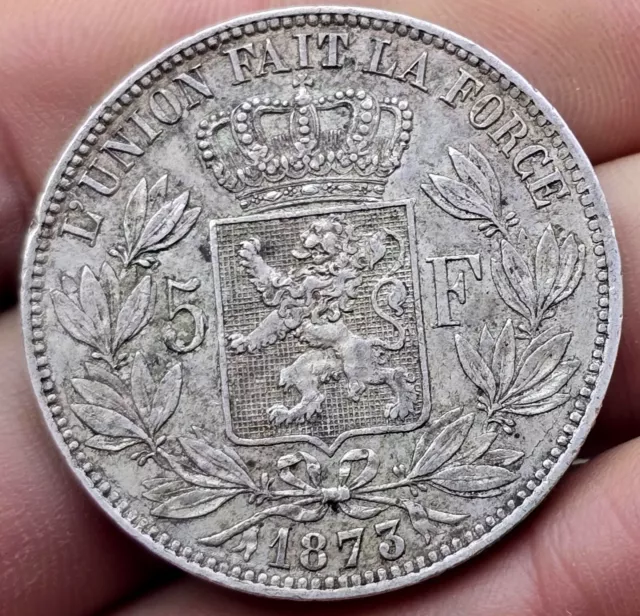 Belgique - Pièce en argent 5 francs 1873 Léopold II - L'Union fait la Force